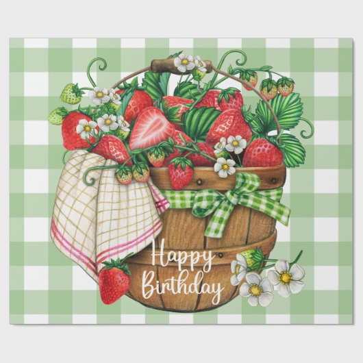 Happy Birthday Rustic Strawberry Frucht Basket Geschenkpapier (Flach)