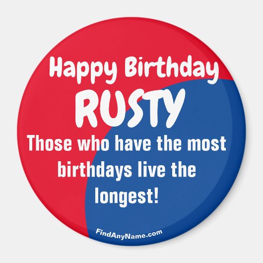 Happy Birthday RUSTY Rot/Blau Magnet (Vorne)