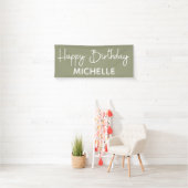 Happy Birthday Sage Green White Whimsical Script Banner (Insitu)