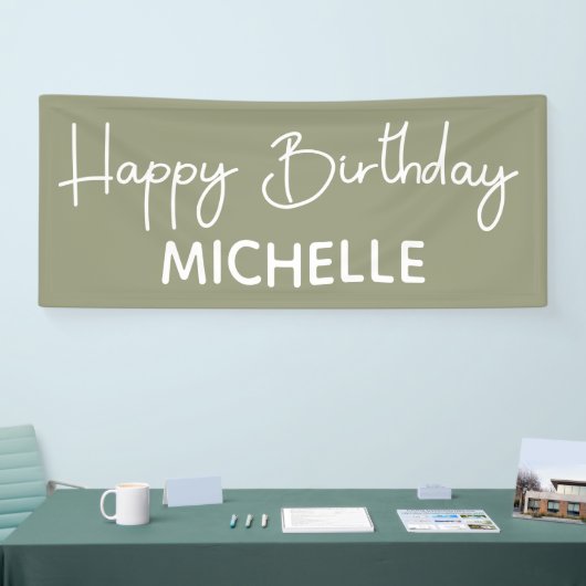 Happy Birthday Sage Green White Whimsical Script Banner (Messe)