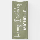 Happy Birthday Sage Green White Whimsical Script Banner (Vertikal)