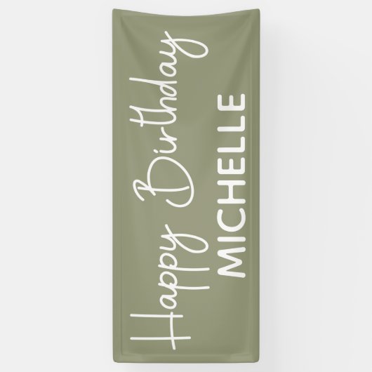 Happy Birthday Sage Green White Whimsical Script Banner (Vertikal)