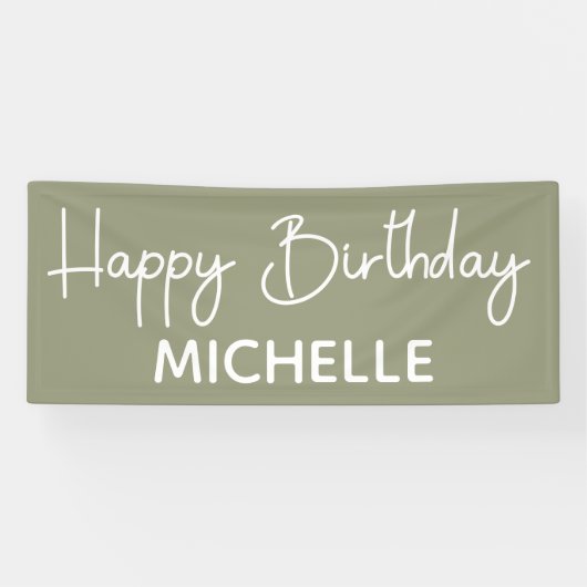 Happy Birthday Sage Green White Whimsical Script Banner (Horizontal)