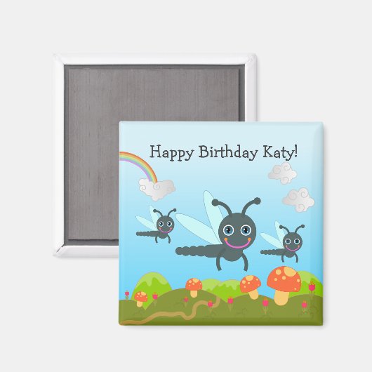 Happy Birthday sagt die Libelle Magnet (Vorderseite/Rückseite)