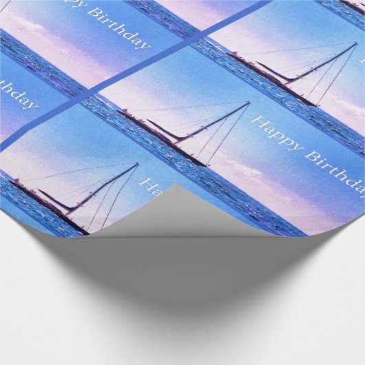 Happy Birthday Sail Boat Wrapping Paper Geschenkpapier (Ecke)