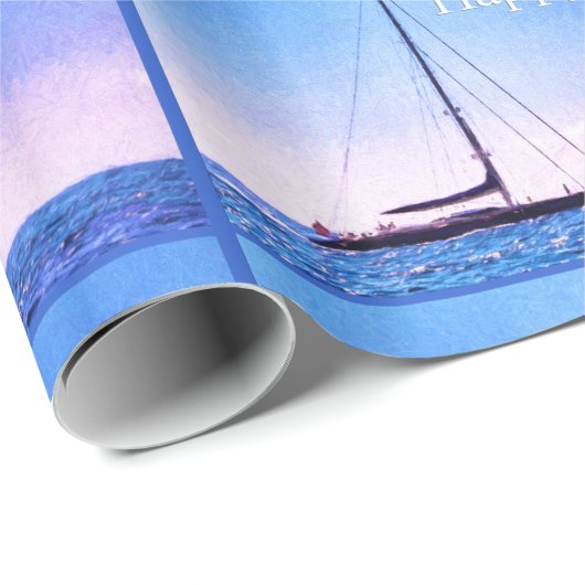 Happy Birthday Sail Boat Wrapping Paper Geschenkpapier (Rolleneckpunkt)