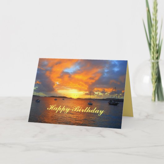 Happy Birthday Sailboats bei Golden Sunset Karte (Vorderseite)