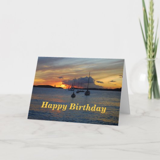 Happy Birthday Sailboats bei Sunset Karte (Vorderseite)