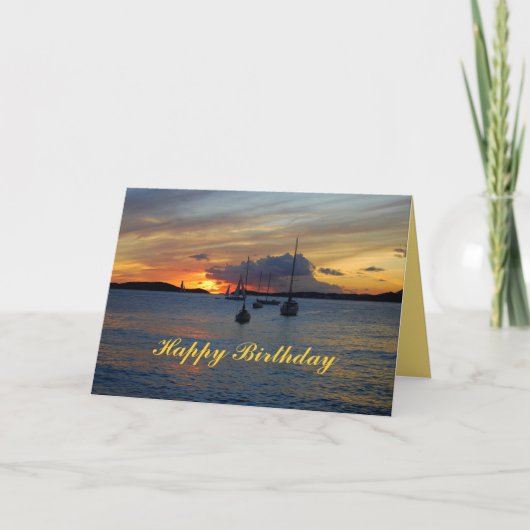 Happy Birthday Sailboats bei Sunset Karte (Vorderseite)