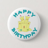 Happy Birthday Sandcastle Sand Castle Beach Party Button (Vorderseite)