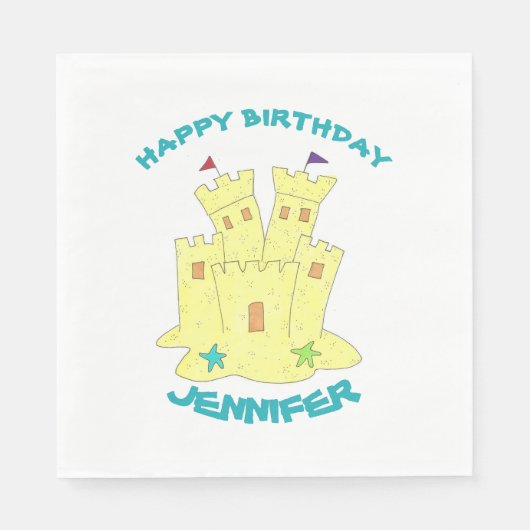 Happy Birthday Sandcastle Sand Castle Beach Party Serviette (Vorderseite)