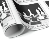 Happy Birthday Schach Stücke auf Schachbrett Retro Geschenkpapier (Rolleneckpunkt)