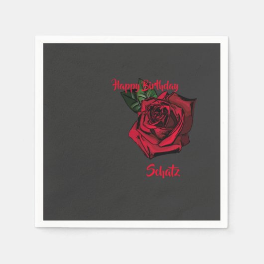 Happy Birthday Schatz rote Rose Serviette (Vorderseite)