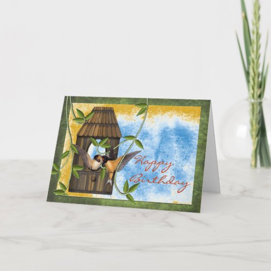 Happy Birthday Schlucht im Vogelhaus mit Reben Karte (Vorderseite)