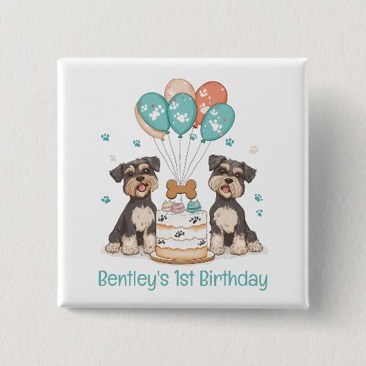 Happy Birthday Schnauzer Hunde Button (Vorderseite)