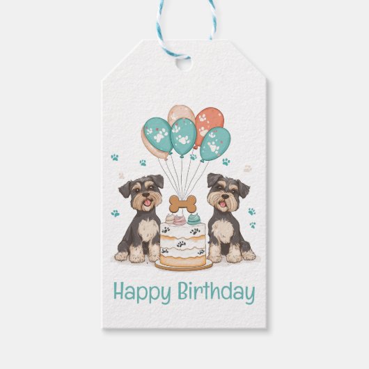 Happy Birthday Schnauzer Hunde Geschenkanhänger (Vorderseite)