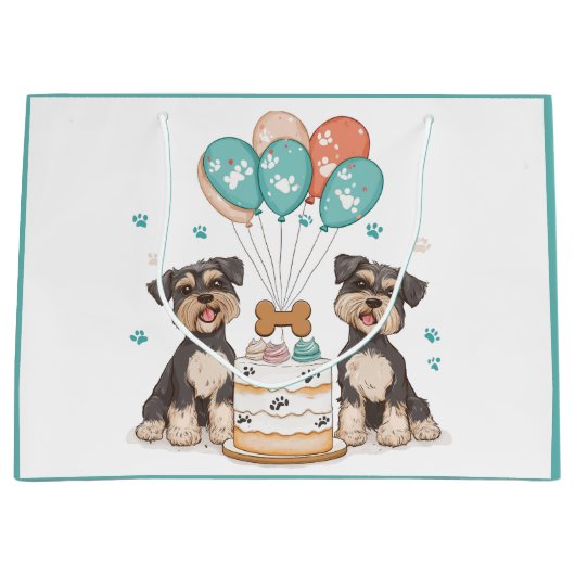 Happy Birthday Schnauzer Hunde Große Geschenktüte (Vorderseite)