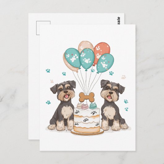Happy Birthday Schnauzer Hunde Postkarte (Vorne/Hinten)