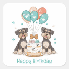 Happy Birthday Schnauzer Hunde Quadratischer Aufkleber
