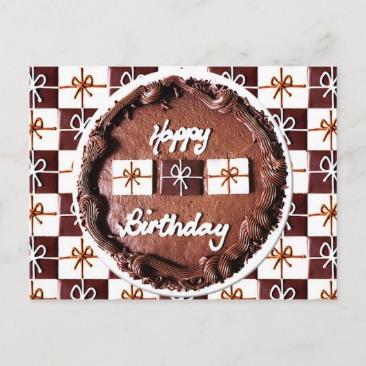 "Happy Birthday" Schokoladenkuchen Postkarte (Vorderseite)