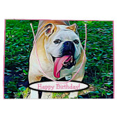 Happy Birthday schöne Bulldogge rosa Zunge Große Geschenktüte (Rückseite)
