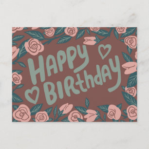HAPPY BIRTHDAY Schöne rosa Rosenrahmen individuell Postkarte
