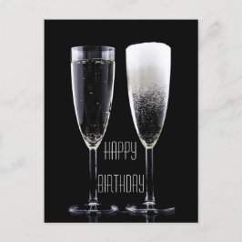 Happy Birthday Schwarz-weiß Champagne Flute Brille Postkarte
