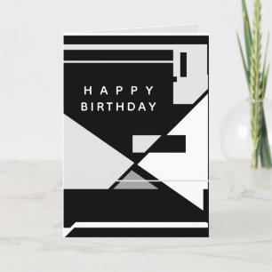 Happy Birthday Schwarz-weiß Gray Retro MCM Look Karte