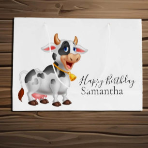 Happy Birthday schwarz-weiß Kuh Große Geschenktüte
