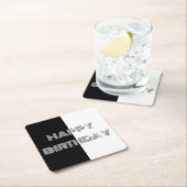 Happy Birthday Schwarz-weiß Op Art Collection Rechteckiger Pappuntersetzer (Vor Ort)