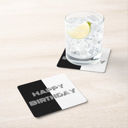 Happy Birthday Schwarz-weiß Op Art Collection Rechteckiger Pappuntersetzer (Vor Ort)