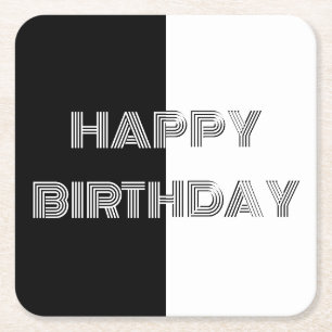 Happy Birthday Schwarz-weiß Op Art Collection Rechteckiger Pappuntersetzer