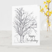 Happy Birthday Schwarz-weiß Tree Line Zeichn Karte (Gelbe Blume)