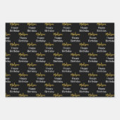Happy Birthday Schwarz-weiß und Gold Script Name Geschenkpapier Set (Vorderseite 2)