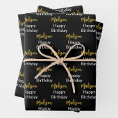 Happy Birthday Schwarz-weiß und Gold Script Name Geschenkpapier Set (Beispiel)