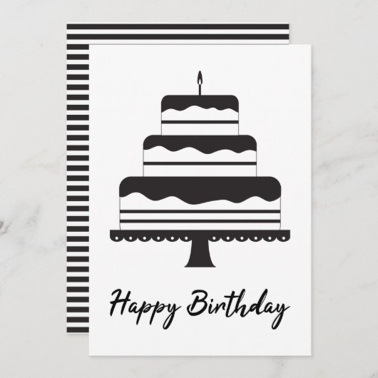 Happy Birthday | Schwarz-weiße Cake Card (Vorne/Hinten)