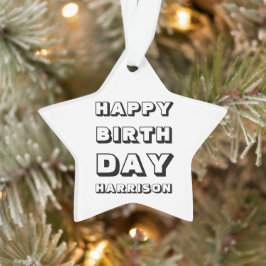 Happy Birthday Schwarz-weißen individuelle Name We Ornament