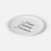 Happy Birthday Schwarz-weißer benutzerdefinierter Pappteller (Schrägansicht)