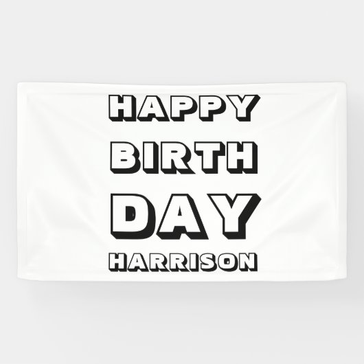 Happy Birthday Schwarz-weißer individuelle Name Mo Banner (Horizontal)
