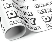 Happy Birthday Schwarz-weißer individuelle Name Mo Geschenkpapier (Rolleneckpunkt)