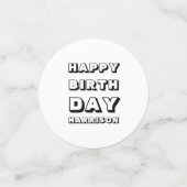 Happy Birthday Schwarz-weißer individuelle Name Mo Konfetti (Klein Vorderseite)