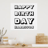 Happy Birthday Schwarz-weißer individuelle Name Mo Poster (Küche)