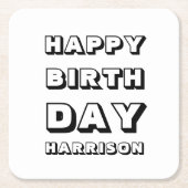 Happy Birthday Schwarz-weißer individuelle Name mo Rechteckiger Pappuntersetzer (Vorderseite)