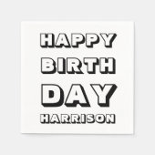 Happy Birthday Schwarz-weißer individuelle Name Mo Serviette (Vorderseite)
