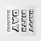 Happy Birthday Schwarz-weißer individuelle Name Mo Wandteppich (Vorderseite (Horizontal))