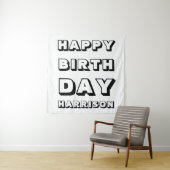 Happy Birthday Schwarz-weißer individuelle Name Mo Wandteppich (Beispiel)