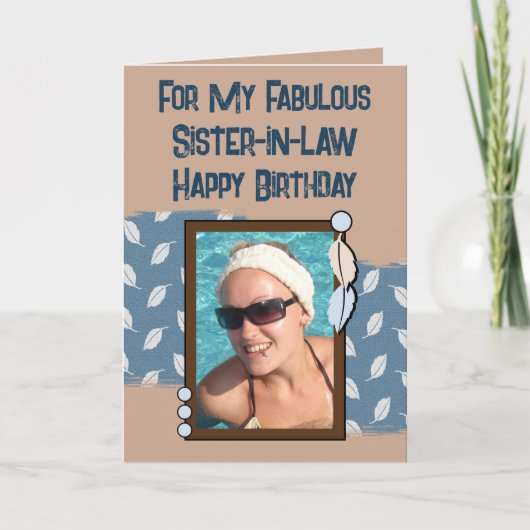 Happy Birthday Schwesterschwester in Foto blau bra Karte (Vorderseite)