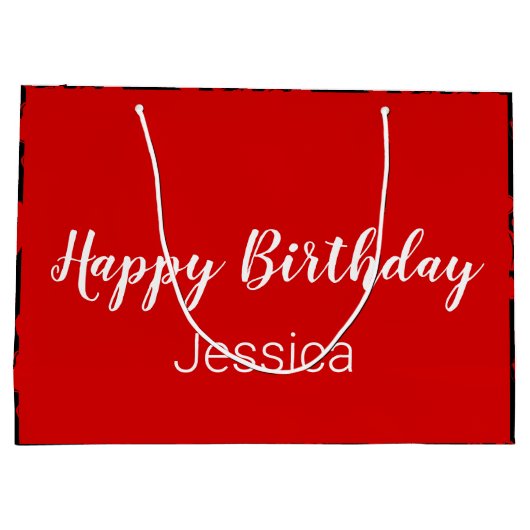 Happy Birthday Script Black and Red Hearts Große Geschenktüte (Rückseite)