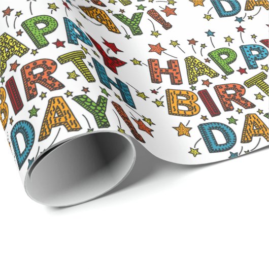 Happy Birthday Script Geschenkpapier (Rolleneckpunkt)