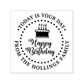 Happy Birthday Script Kalligraphie und Cake Round Permastempel (Design)
